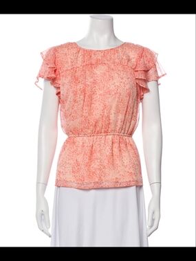 Simply Vera Vera Wang Peach Speckled Flutter Sleeve Blouse Sz L Boho/Romantic